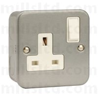 Metal Clad 13A UK Socket Outlet With 40mm Backbox 1 Gang