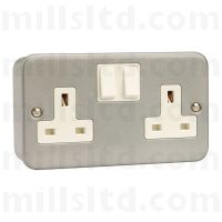 Metal Clad 13A UK Socket Outlet With 40mm Backbox 2 Gang