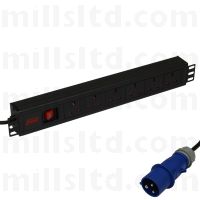 Fusion Horizontal PDU 6 Way UK with 16 Amp Commando Plug